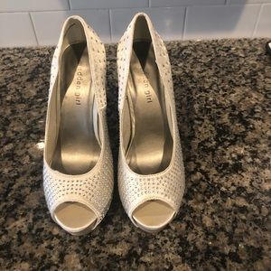 Madden Girls Gray Silver Satin Rhinestone Peep Toe